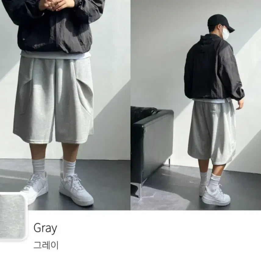 [BUNJANG] Pin-tuck Wide Bermuda Shorts / 새상품핀턱와이드버뮤다팬츠블랙그레이