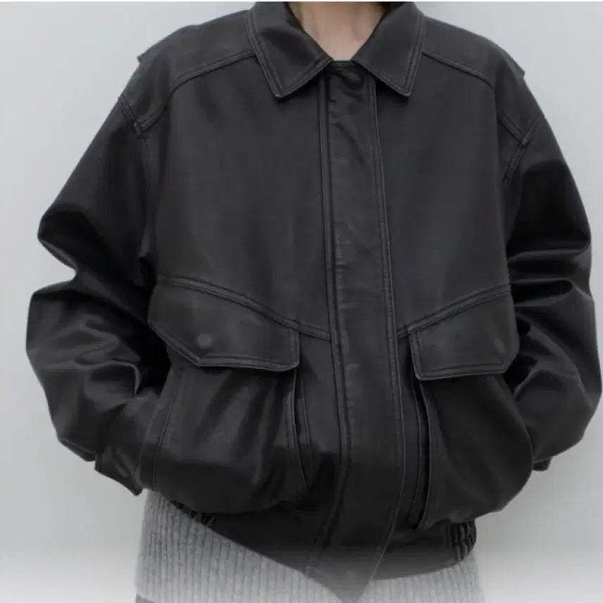 [BUNJANG] GBH Leather Bomber Jacket / GBH 레더 봄버 자켓