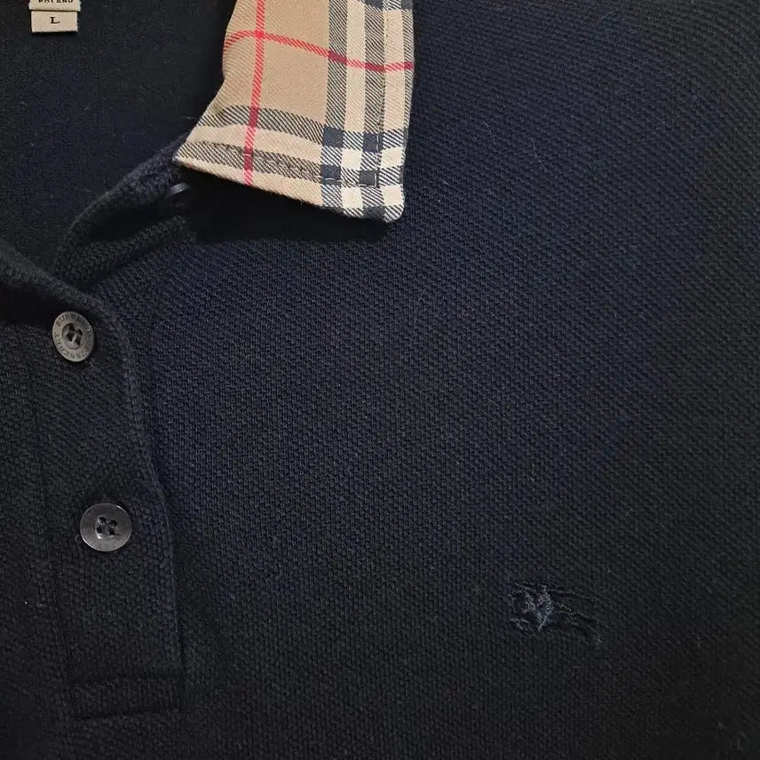 [BUNJANG] Burberry Black Collar Check Long Sleeve Polo Shirt L / 버버리 블랙 카라체크 긴팔 폴로티셔츠 L사이즈