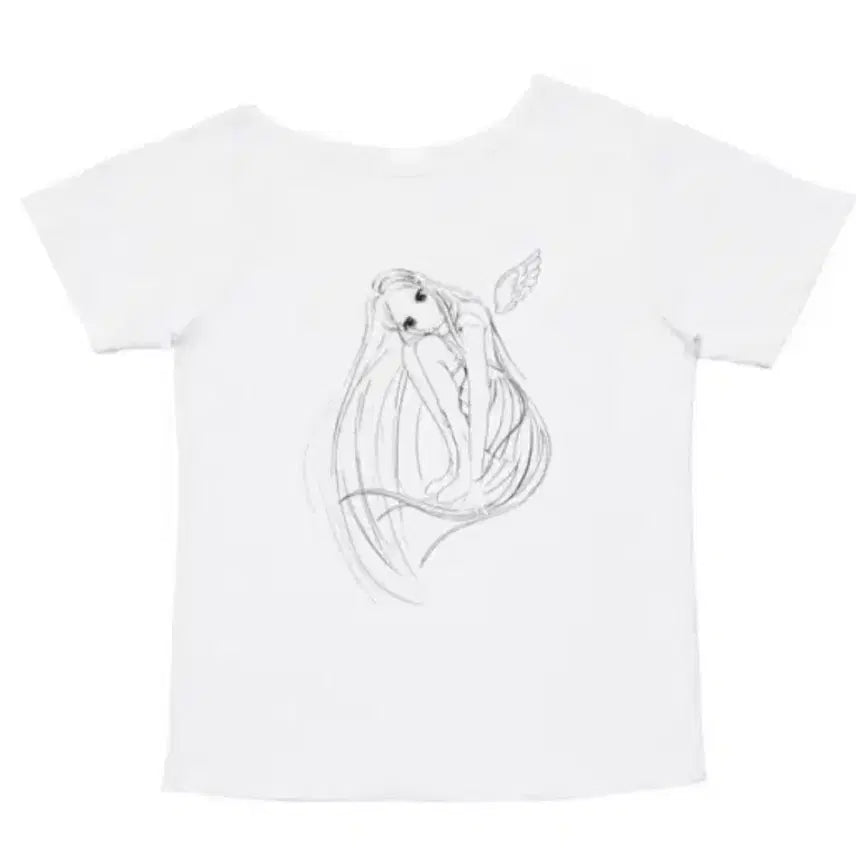 [BUNJANG] Whisfairy Fairy Muse One Shoulder T-Shirt White / 위스페어리 페어리 뮤즈 원숄더티 Whisfairy 요정 프린팅 흰색 티셔