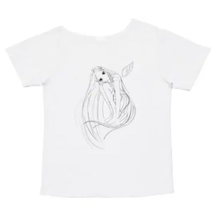 [BUNJANG] Whisfairy Fairy Muse One Shoulder T-Shirt White / 위스페어리 페어리 뮤즈 원숄더티 Whisfairy 요정 프린팅 흰색 티셔