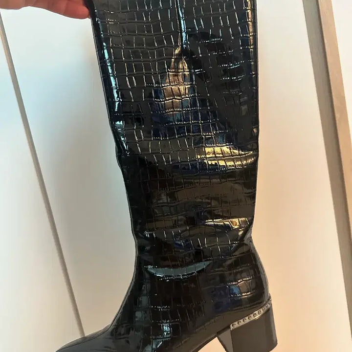 [BUNJANG] Black Crocodile Long Boots / 블랙 크로커다일 롱부츠