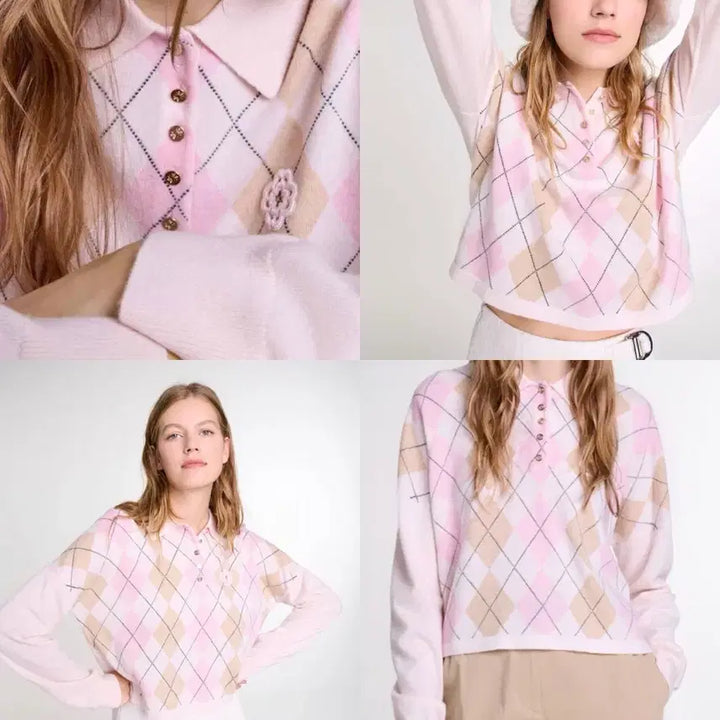 [BUNJANG] Maje Clover Argyle Wool Blend Knit / 마쥬 maje 클로버 아가일 울 블랜드 니트