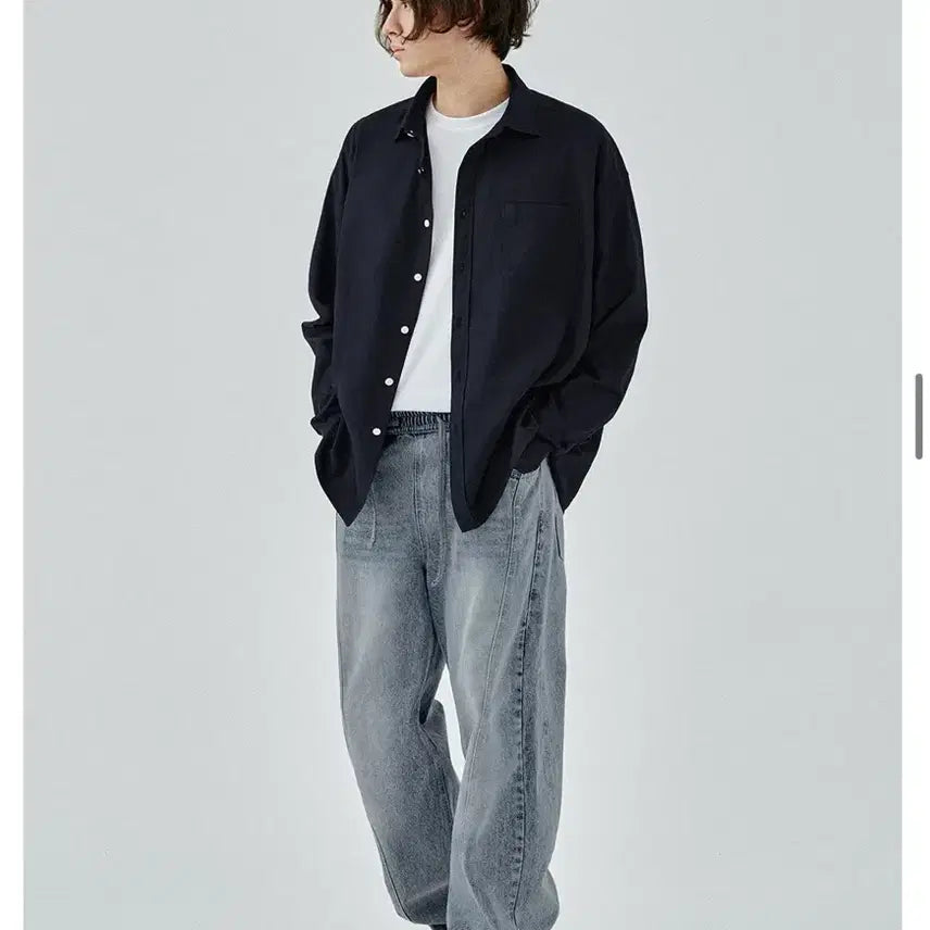 [SOLD OUT] (새상품)(M) 커스텀어클락 헤링본 롱 슬리브 셔츠 NAVY 판매