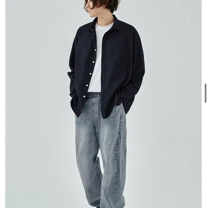 [SOLD OUT] (새상품)(M) 커스텀어클락 헤링본 롱 슬리브 셔츠 NAVY 판매