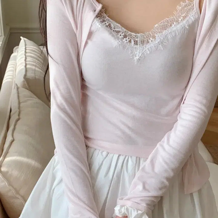 [BUNJANG] Milkcocoa Layered Lace Cardigan Top - Ivory / 밀크코코아 Layered Lace Cardigan Top 아이보리