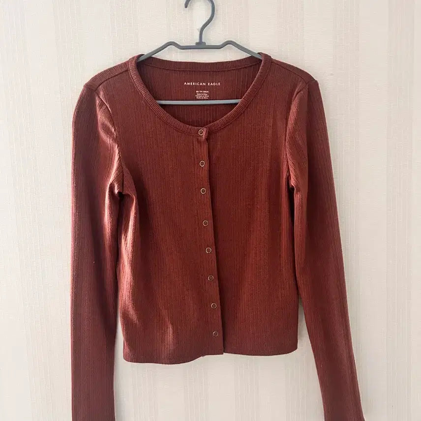 [BUNJANG] American Eagle Ribbed Brown Crop Cardigan / 아메리칸 이글 골지 브라운 긴팔 가디건