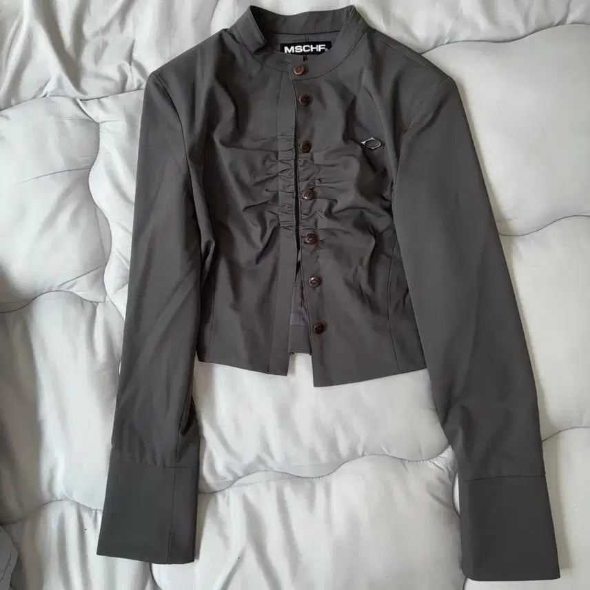 [BUNJANG] Mischief Neck Shirring Jacket Khaki / 미스치프 목 넥 셔링 자켓 카키