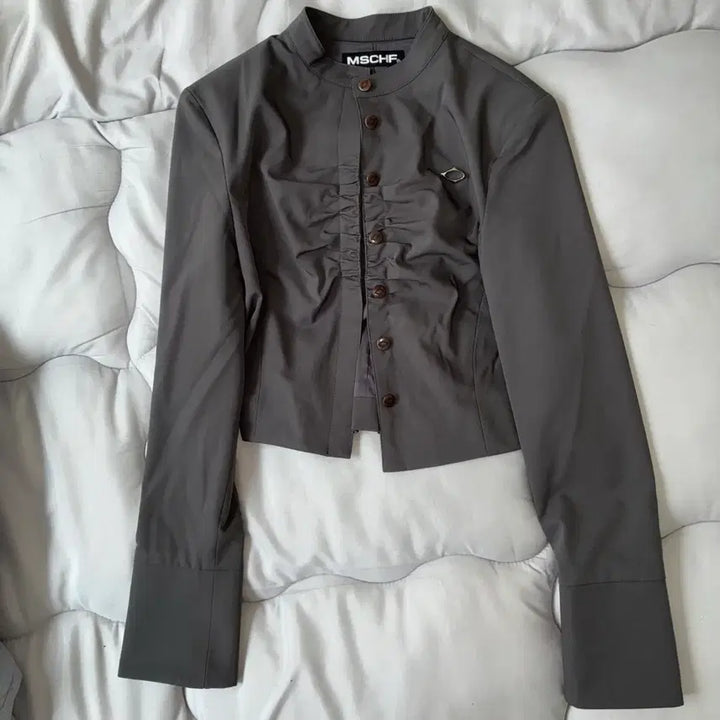 [BUNJANG] Mischief Neck Shirring Jacket Khaki / 미스치프 목 넥 셔링 자켓 카키
