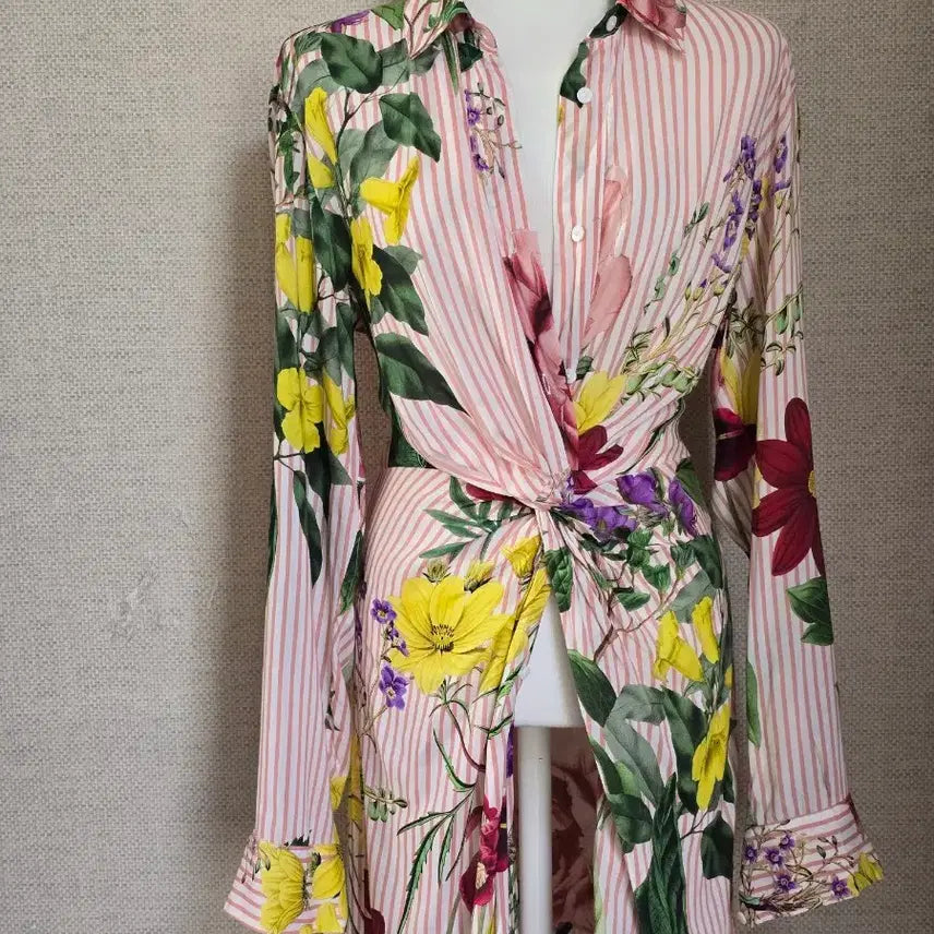 [BUNJANG] ZARA Long Stripe Shirred Dress / ZARA)자라 롱 셔츠 원피스