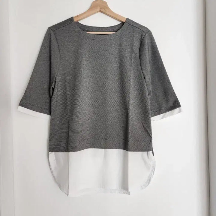 [SOLD OUT] 제너럴아이디어 배색 레이어드 반팔 블라우스 55사이즈 새제품