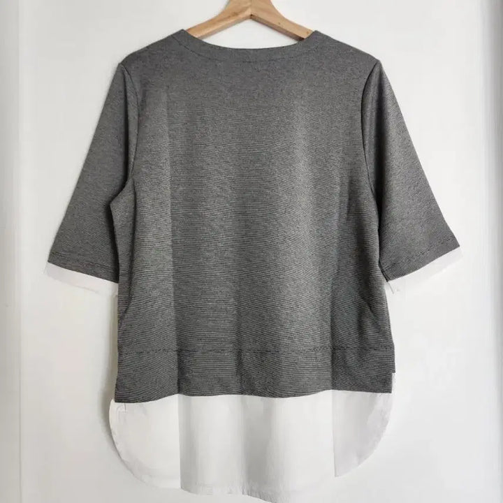 [SOLD OUT] 제너럴아이디어 배색 레이어드 반팔 블라우스 55사이즈 새제품