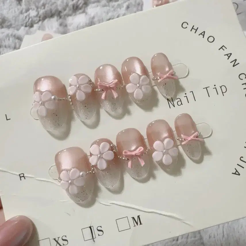 [BUNJANG] Chaopan Flower/Ribbon Nail Tips Size S / 차오판 플라워/리본 네일팁 S사이즈