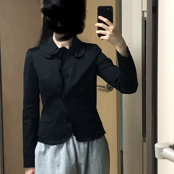 [BUNJANG] Koeseo Ohasio Black Ruffle Round Collar Stitch Jacket / 검정 프릴 러플 라운드카라 스티치 자켓 코이세이오 오헤시오