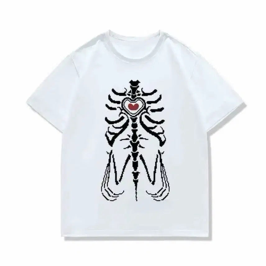 [BUNJANG] Gothic Punk Skull Heart T-Shirt (2 Colors) / 지뢰계 해골 하트 고딕 펑크 티셔츠(2컬러)