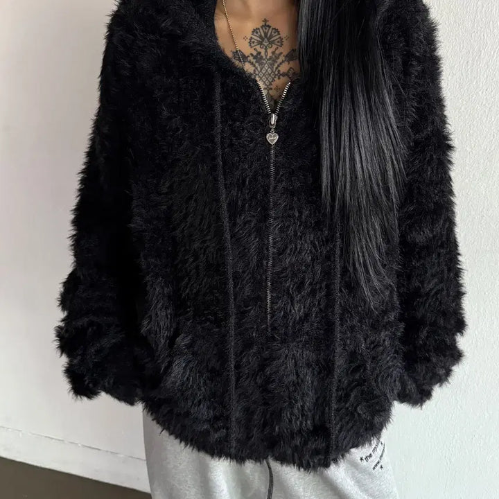 [BUNJANG] The Mysterious Hotel Fur Over Knit Zip-Up Black / 더 미스테리어스 호텔 FUR OVER KNIT ZIP-UP 판매