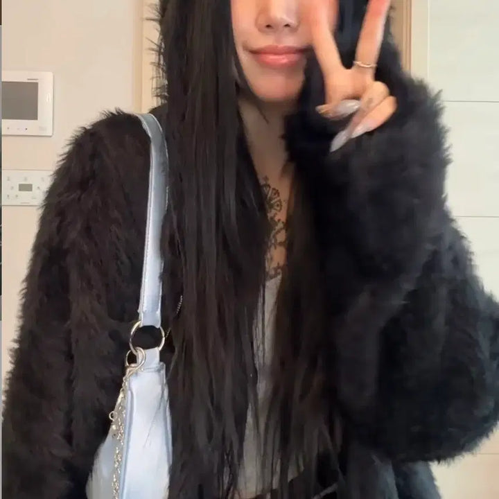 [BUNJANG] The Mysterious Hotel Fur Over Knit Zip-Up Black / 더 미스테리어스 호텔 FUR OVER KNIT ZIP-UP 판매