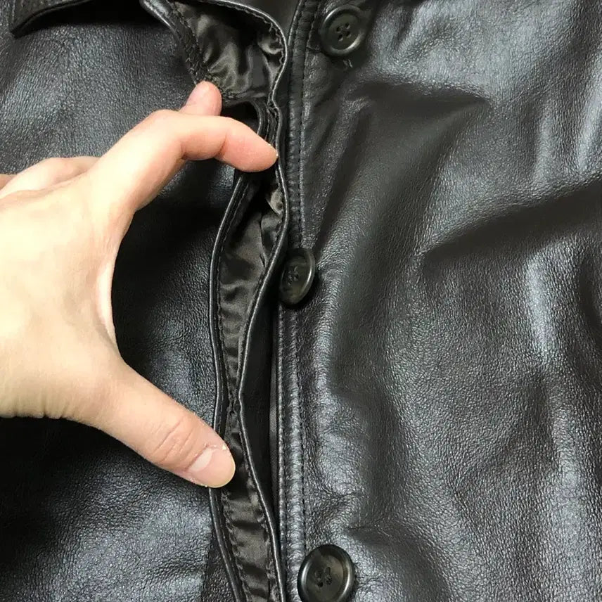 [BUNJANG] L Comme Ca Hidden Button Pigskin Leather Jacket with Belt - Vintage / L co mme ca ism 히든버튼 돼지가죽 자켓 벨트포함 일본빈티지