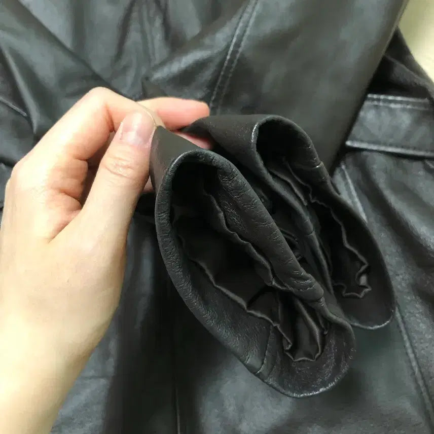 [BUNJANG] L Comme Ca Hidden Button Pigskin Leather Jacket with Belt - Vintage / L co mme ca ism 히든버튼 돼지가죽 자켓 벨트포함 일본빈티지