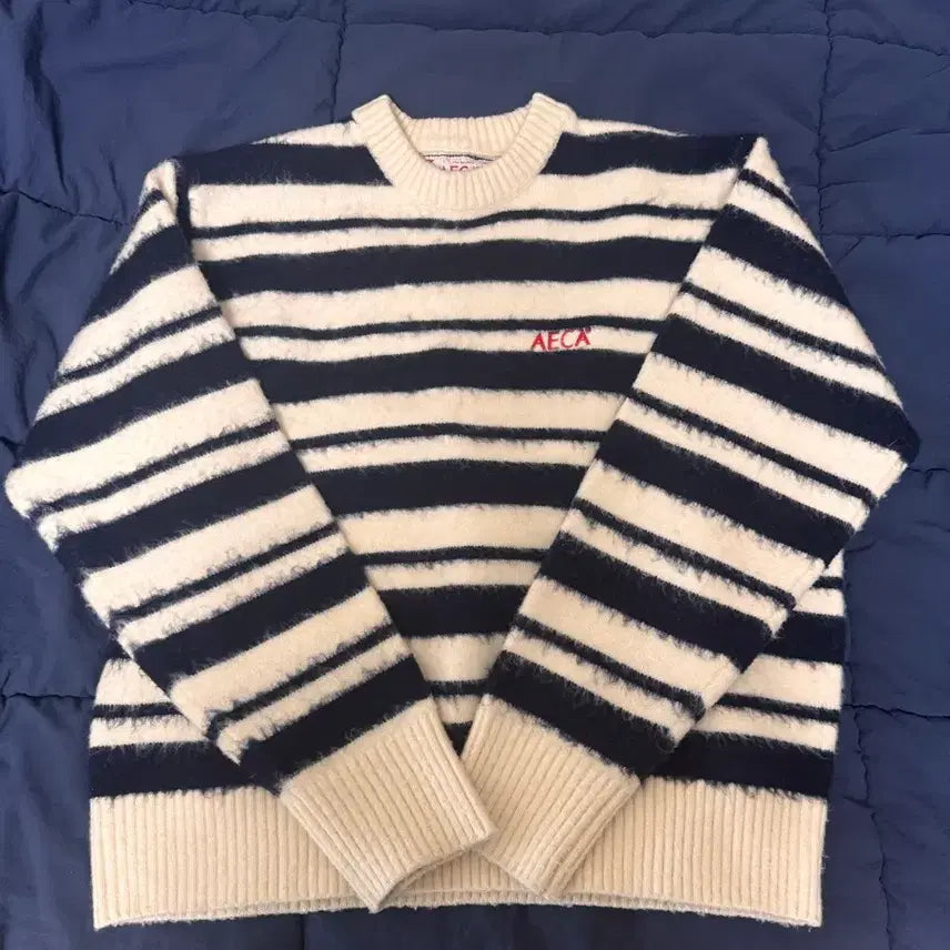 [BUNJANG] AECA White Navy Striped Knit Sweater / AECA 화이트 네이비 스트라이프 니트 s