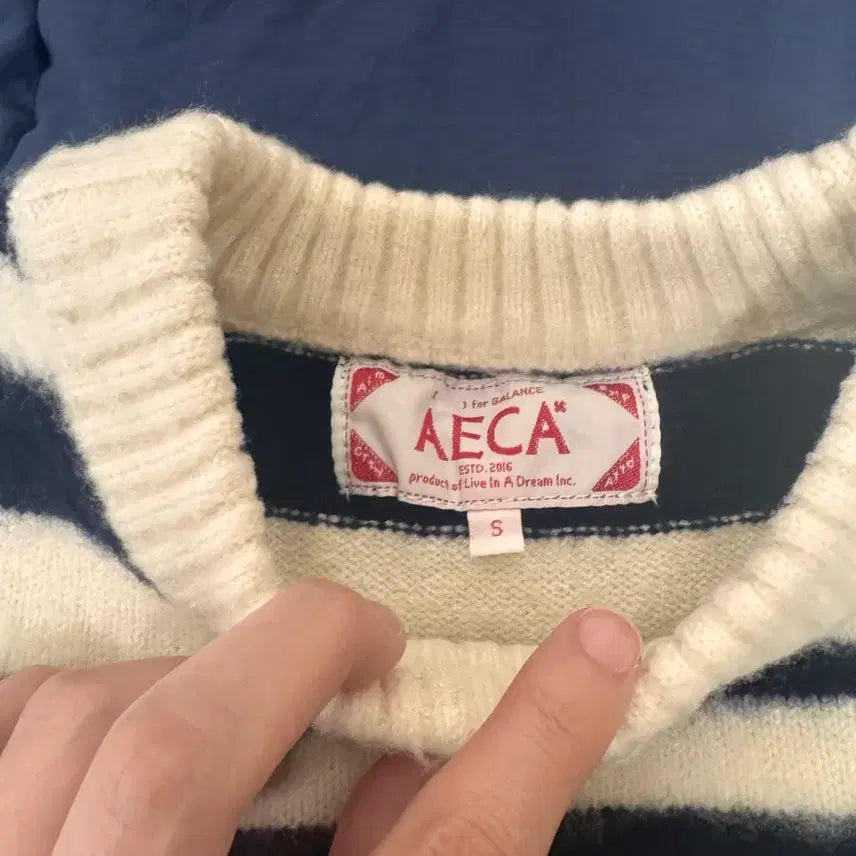 [BUNJANG] AECA White Navy Striped Knit Sweater / AECA 화이트 네이비 스트라이프 니트 s