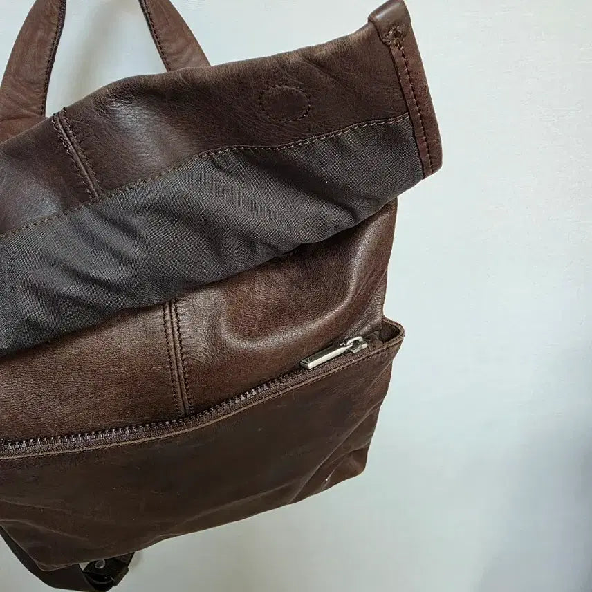 [BUNJANG] Mandarina Duck Brown Leather Backpack / 만다리나덕 브라운 가죽 백팩
