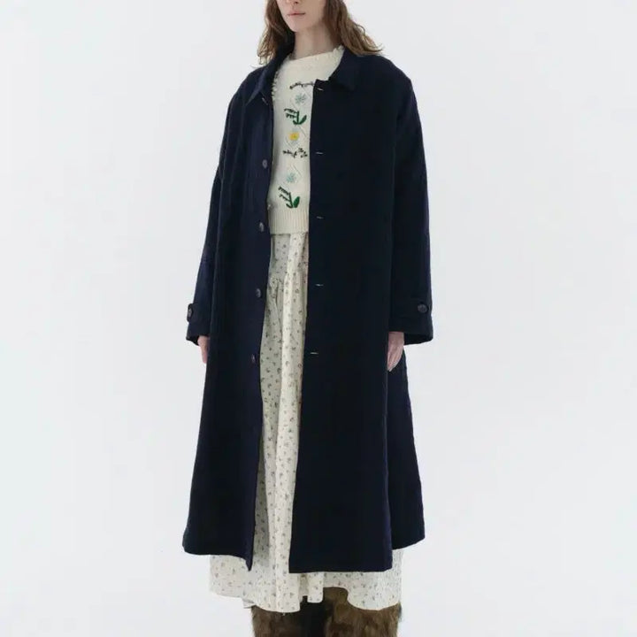 [BUNJANG] Via Plain Via Mas Wool Long Coat Navy / 비아플레인 Via Mas wool long coat 울 롱 코트 (새상품