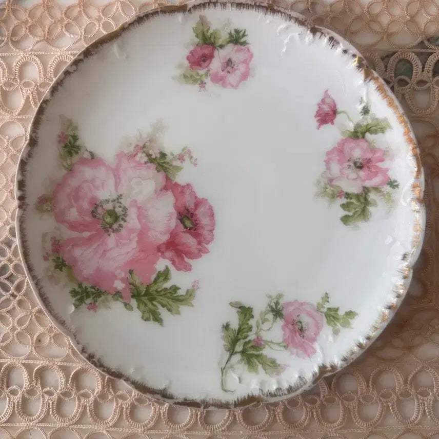 [BUNJANG] Haviland Limoges Pink Hollyhock Floral Coupe Plate / 프랑스 앤티크 하빌랜드 리모지 핑크 헐리훅 플로랄 쿠페 플레이트