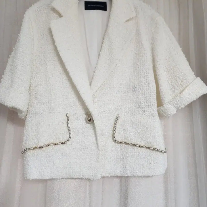 [BUNJANG] Izzat Collection Tweed 2-Piece Set / 아이잗컬렉션 반팔 자켓 스커트 셋업