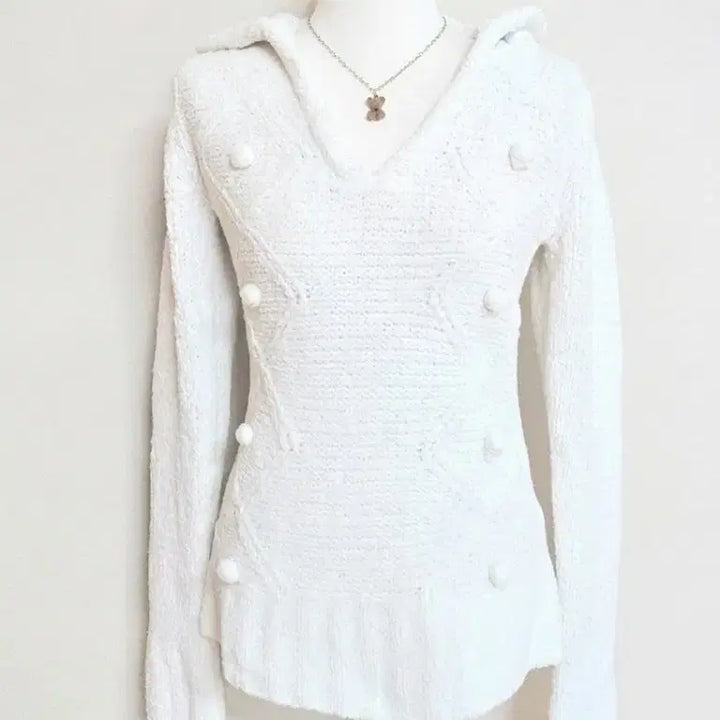 [BUNJANG] Liz Lisa White Pom Pom Hoodie Knit / 고전 리즈리사 니트 히메갸루 달천깔 양산형 마즈 모리걸 로걀탑 핀터깔