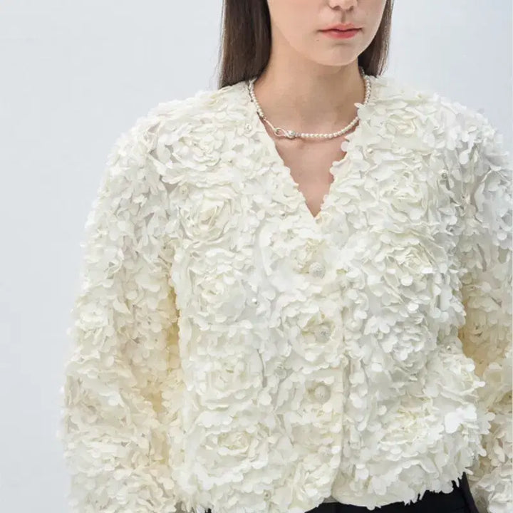 [BUNJANG] Mine Floral Textured Block Tulle Jacket / (새상품) 마인 드로우스트링 플로럴 텍스처 블록 튤 자켓