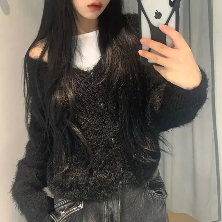[BUNJANG] Anyone More Angora Knit Cardigan / (반택포가격) 에이블리 애니원모어 앙고라 니트 가디건