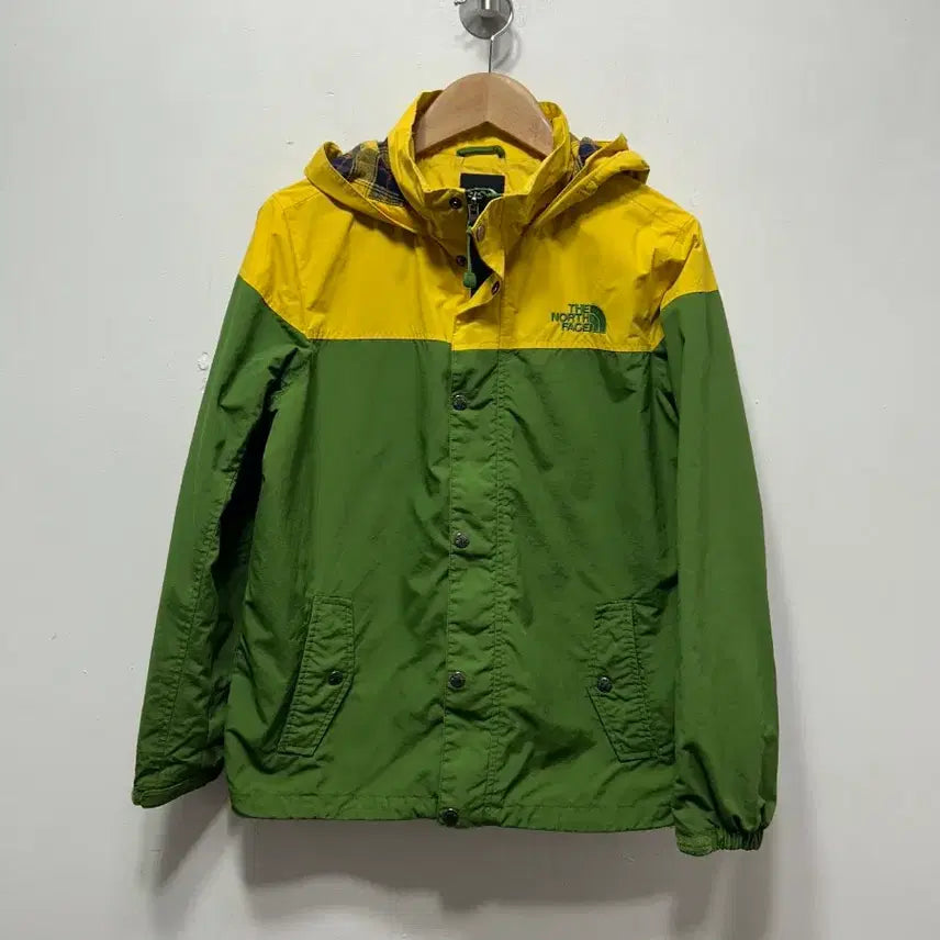 [SOLD OUT] 노스페이스 바람막이 옐로우/그린 후드 자켓 키즈 150사이즈