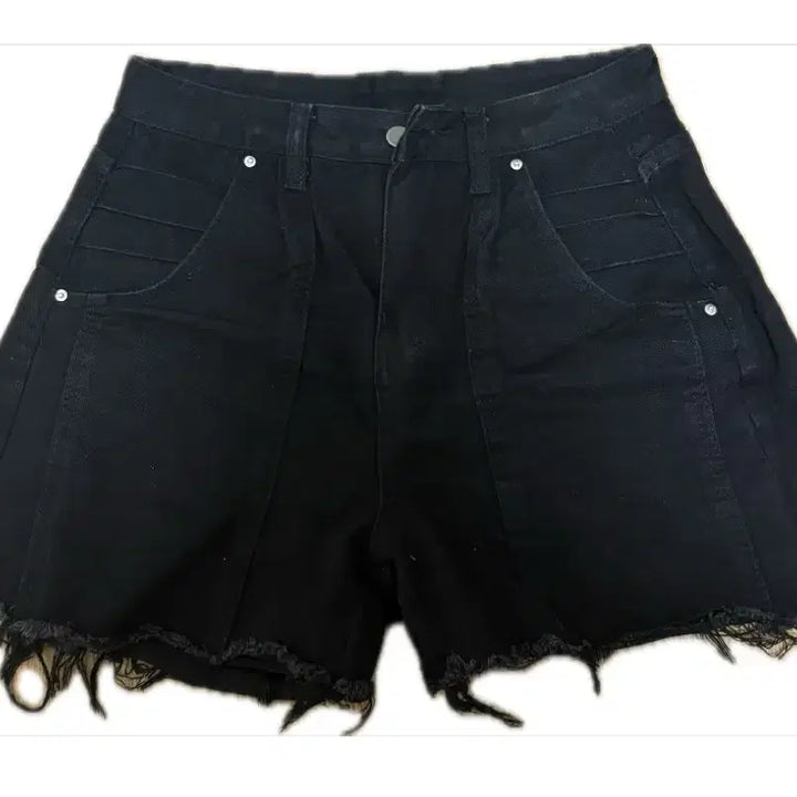 [BUNJANG] A-Line Cut Black Denim Shorts / A라인 절개 포인트 흑청반바지