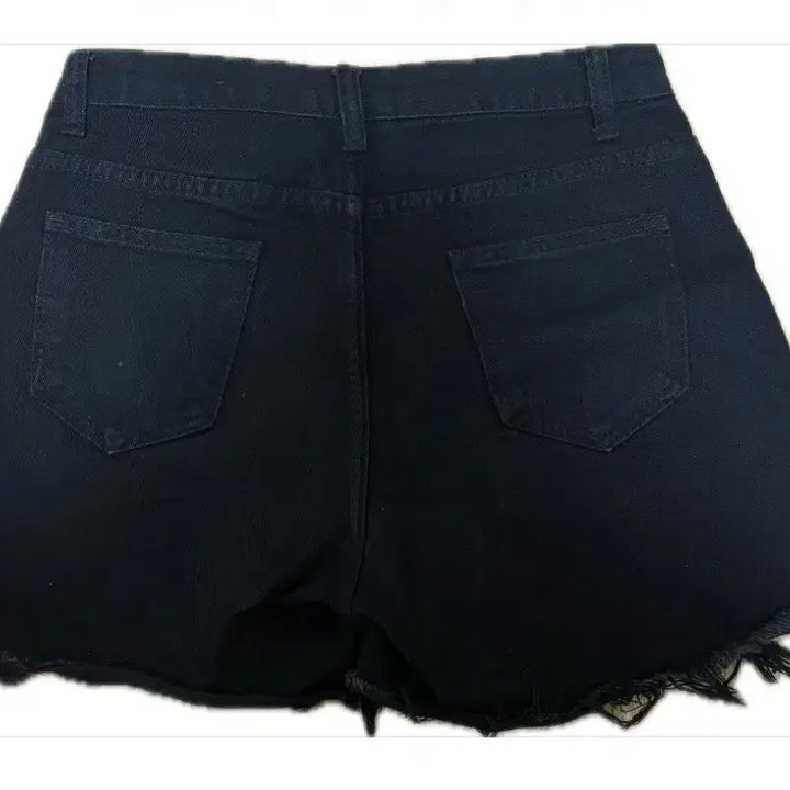 [BUNJANG] A-Line Cut Black Denim Shorts / A라인 절개 포인트 흑청반바지