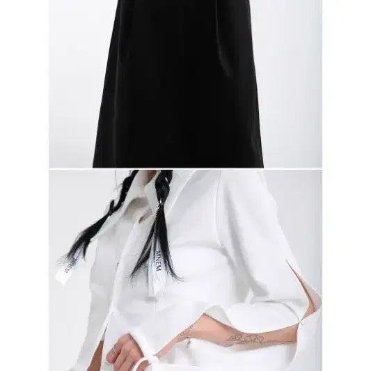 [BUNJANG] Mnem Slit Sleeve Crop Blouse / 므넴 슬릿 슬리브 크롭 블라우스