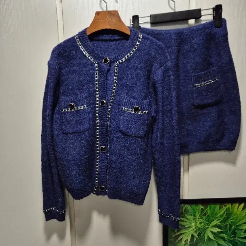 [BUNJANG] Vtg Navy Blue Cardigan Skirt Set / (세일)(새상품)vtg 네이비블루 가디건 스커트 셋업