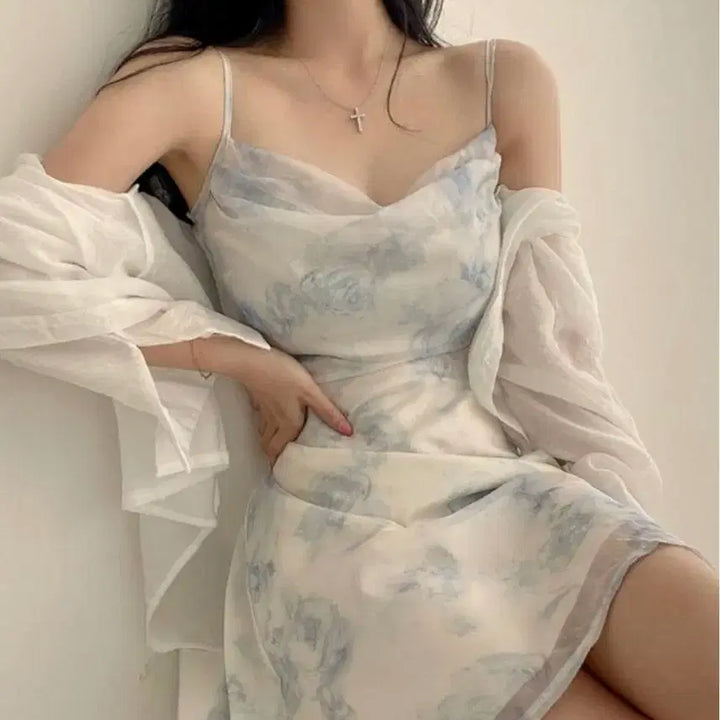 [BUNJANG] Yeori Fit Chiffon Floral Dress / 여리핏 쉬폰 플라워 원피스 봄 여름 바캉스 비치룩