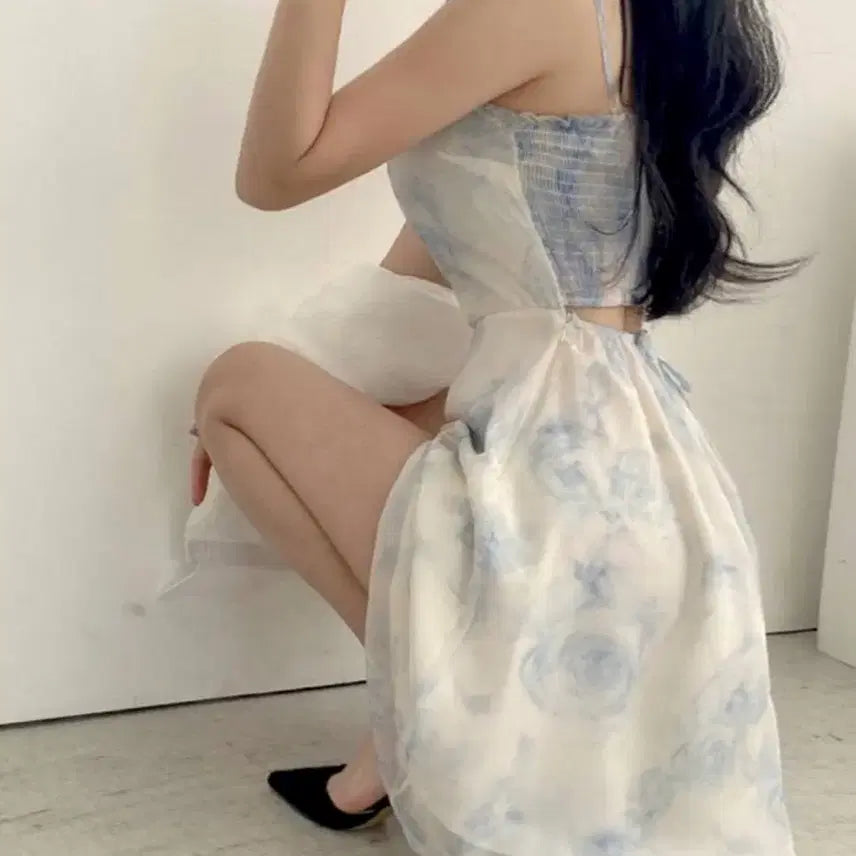 [BUNJANG] Yeori Fit Chiffon Floral Dress / 여리핏 쉬폰 플라워 원피스 봄 여름 바캉스 비치룩