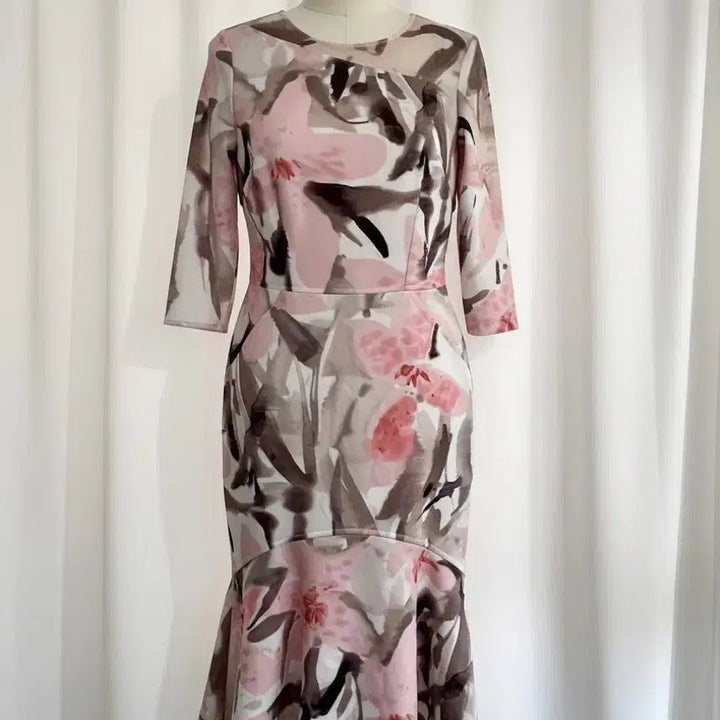 [BUNJANG] Teri Jon Floral Mesh Midi Dress / 플라워 패턴 미디 원피스