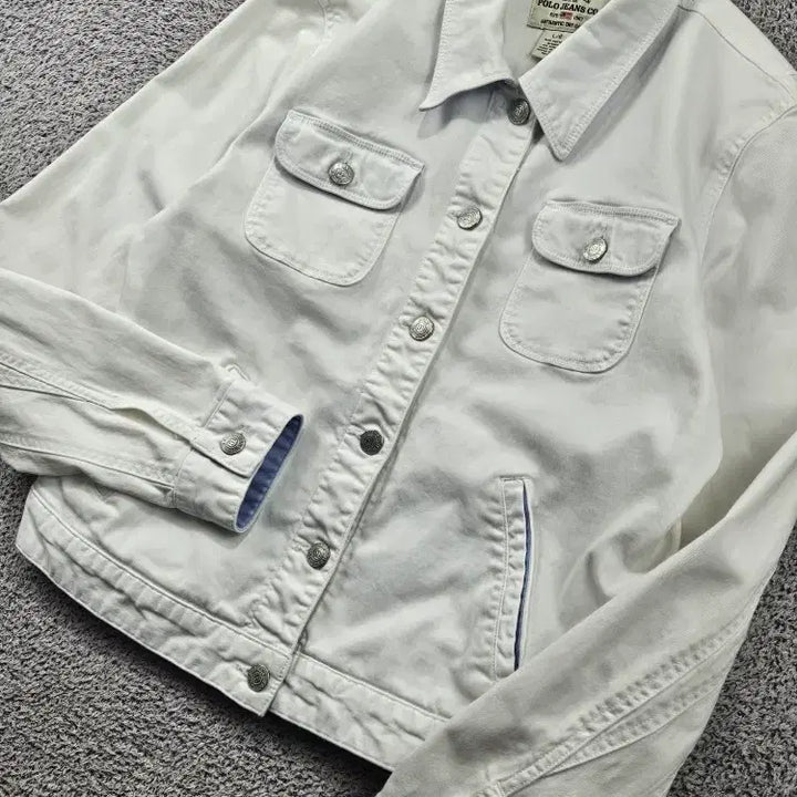 [BUNJANG] Polo Jeans Company White Spandex Denim Work Jacket (L) / 폴로 진스 컴퍼니 화이트 스판 데님 워크 자켓 ( L ) / 11813