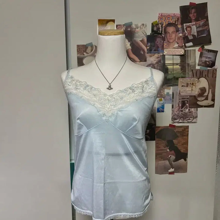 [BUNJANG] Vintage Sky Blue Lace Sleeveless Top / 빈티지 하늘 레이스 슬리브리스