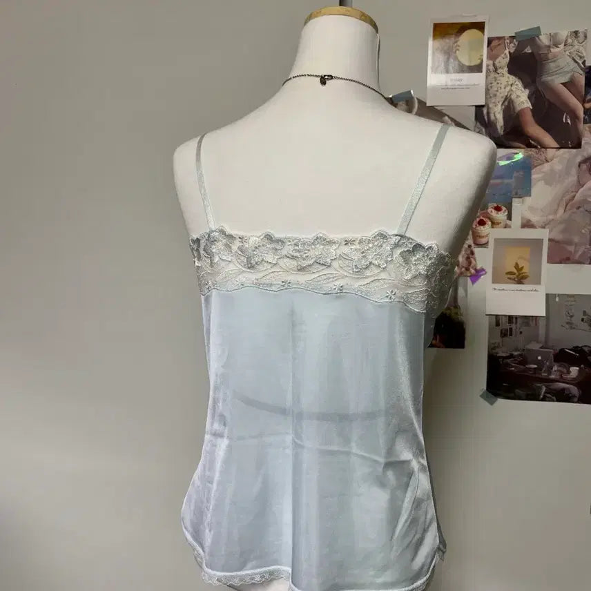 [BUNJANG] Vintage Sky Blue Lace Sleeveless Top / 빈티지 하늘 레이스 슬리브리스