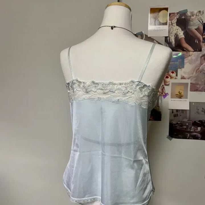 [BUNJANG] Vintage Sky Blue Lace Sleeveless Top / 빈티지 하늘 레이스 슬리브리스