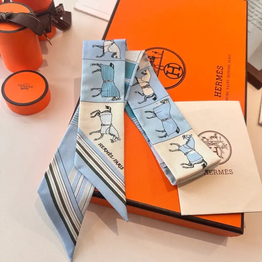 [BUNJANG] Hermes Twilly Scarf Blue Pattern / 에르메스 트윌리 스카프 블루 패턴