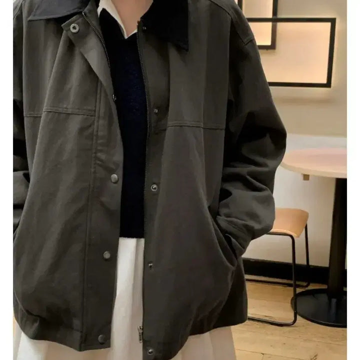 [BUNJANG] 98℃ London Color Block Work Jacket / 98도씨 런던 배색 워크 자켓 챠콜 그레이