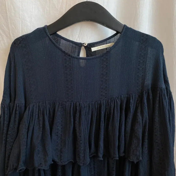 [BUNJANG] Navy Cotton Blend Short Sleeve Blouse (M-L) / 네이비 면혼방 반팔블라우스(M-L)
