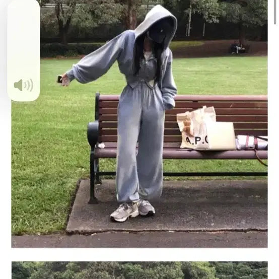 [BUNJANG] Baydelli Hooded Zip-up Set (Long Version) / 미착용)베이델리 후드집업 세트 (롱버전)