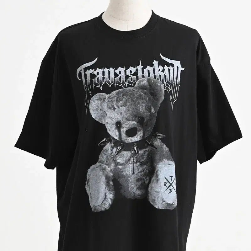 [BUNJANG] Travas Tokyo Layered Bear Print T-shirt / 트라바스 도쿄 메쉬 포함 레이어드 곰 프린트 티셔츠