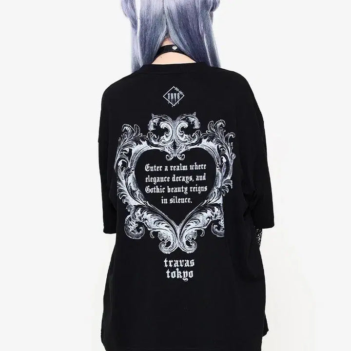[BUNJANG] Travas Tokyo Layered Bear Print T-shirt / 트라바스 도쿄 메쉬 포함 레이어드 곰 프린트 티셔츠